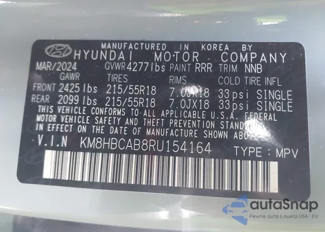 2024 Hyundai Kona Sel from USA, damaged, VIN KM8HBCAB8RU154164